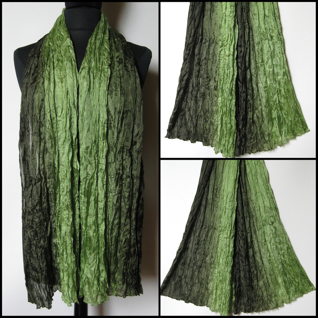 Silketørklæde i grønne nuancer. Samarkand har stort udvalg af silketørklæder i mange farver.