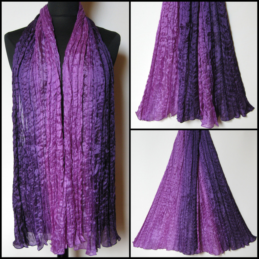 Silketørklæde i lilla nuancer. Samarkand har stort udvalg af silketørklæder i mange farver.