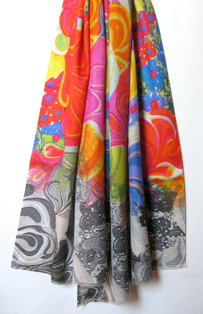 silketørklæde med blomster, silketørklæde print, tørklæde, silke, farver