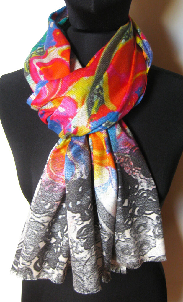 silketørklæde med blomster, silketørklæde print, tørklæde, silke, farver