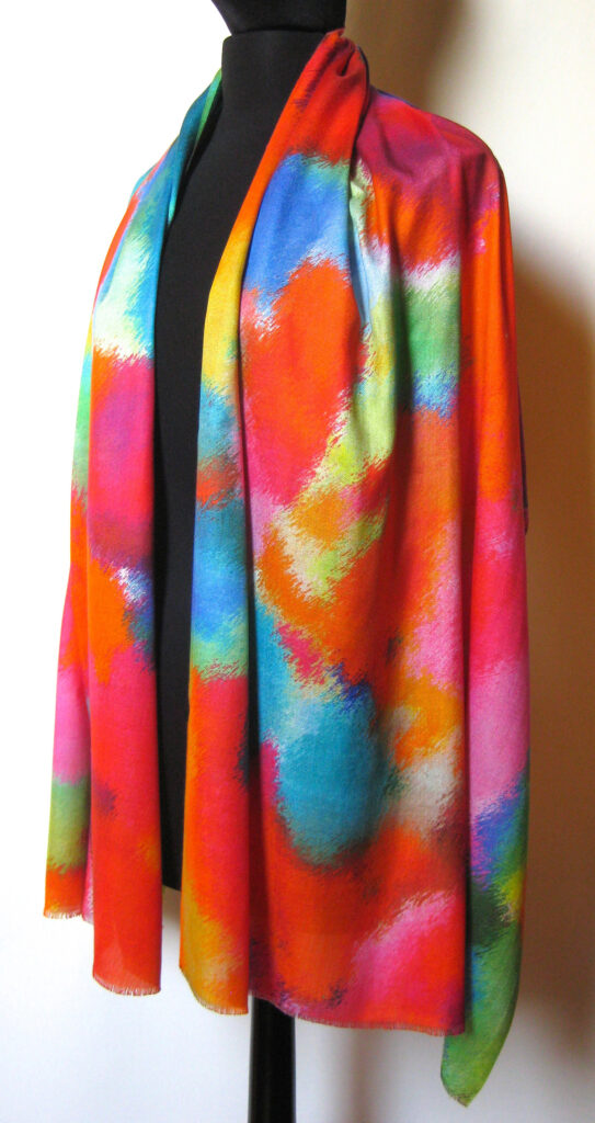 silketørklæde med mønster, silketørklæde print, tørklæde, silke, farver