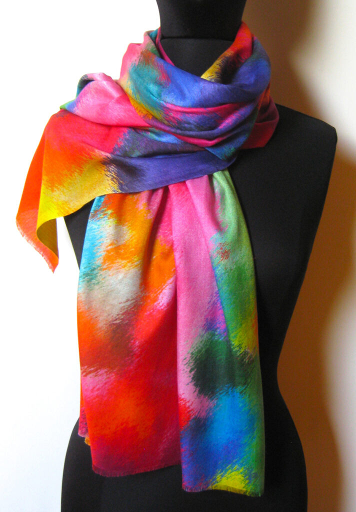silketørklæde med mønster, silketørklæde print, tørklæde, silke, farver