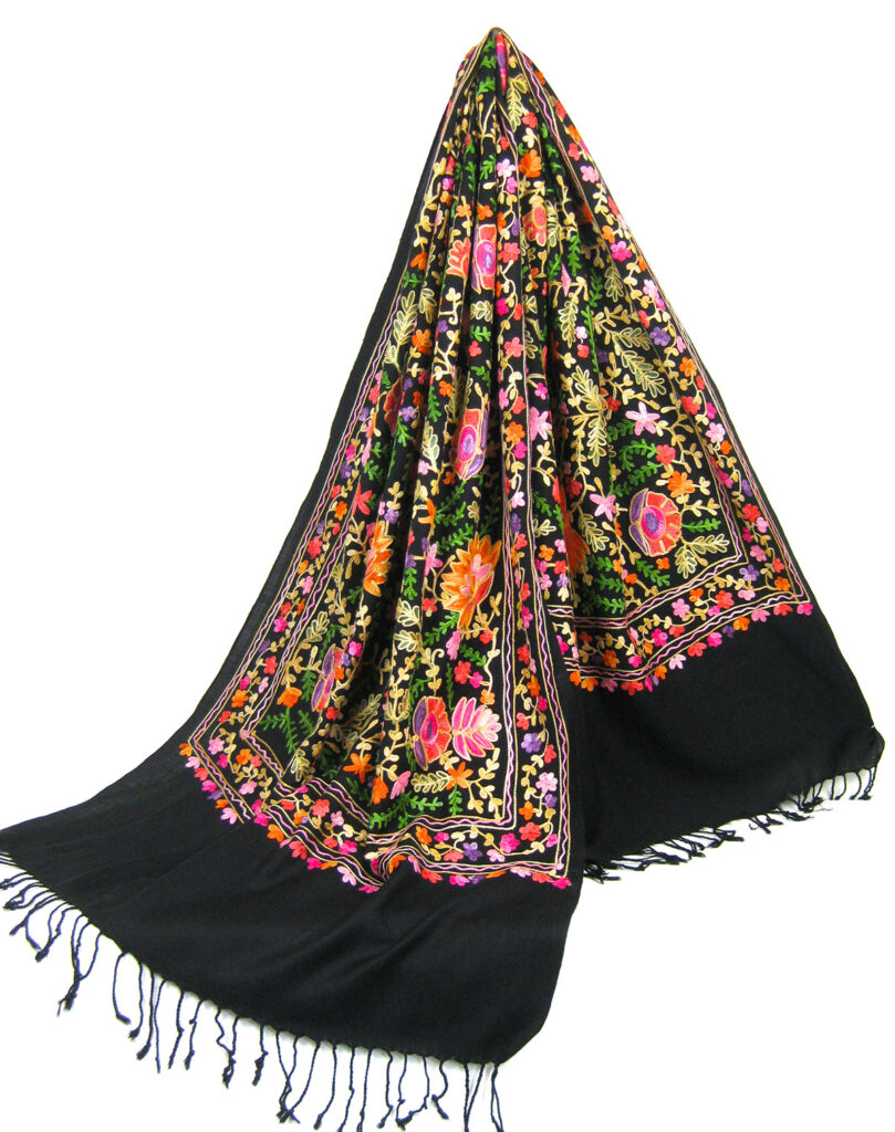 Kashmir pashmina uld sjal tørklæde med broderi
