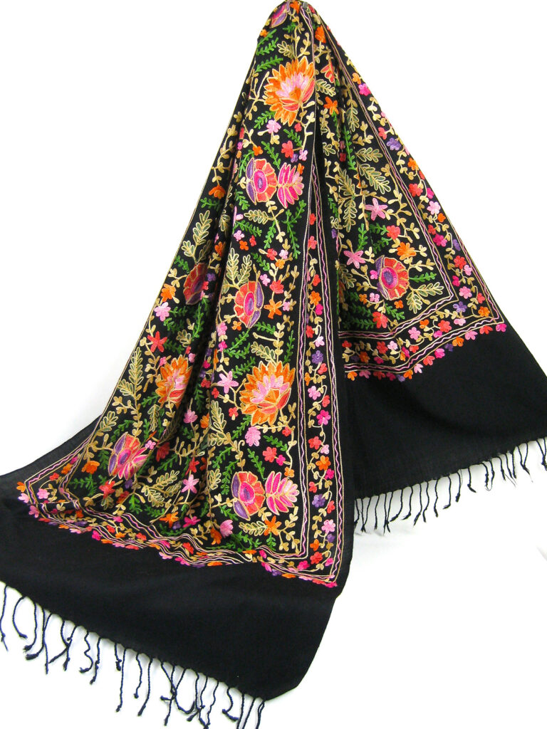 Kashmir pashmina uld sjal tørklæde med broderi