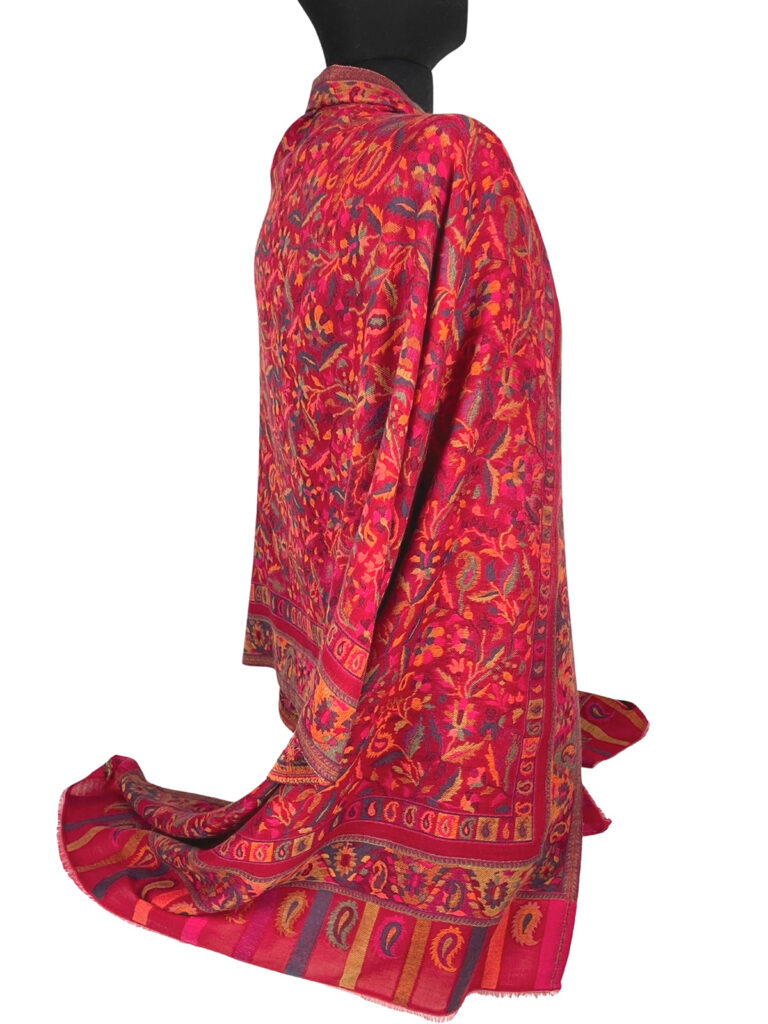 pashmina uld kani tørklæde rødt med mønster